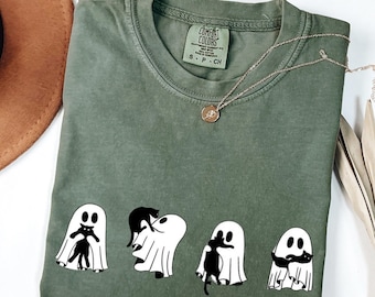 Halloween Black Cat & Ghost Shirt,  Comfort Colors Shirt, Halloween Ghost Tshirt, Spooky Season Cat Tee, Halloween Cute Women Outfit