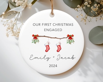Personalized Engaged Ornament, Our First Christmas Engaged Keepsake, Engagement Gift, Couples Ornament, Engaged Keepsake