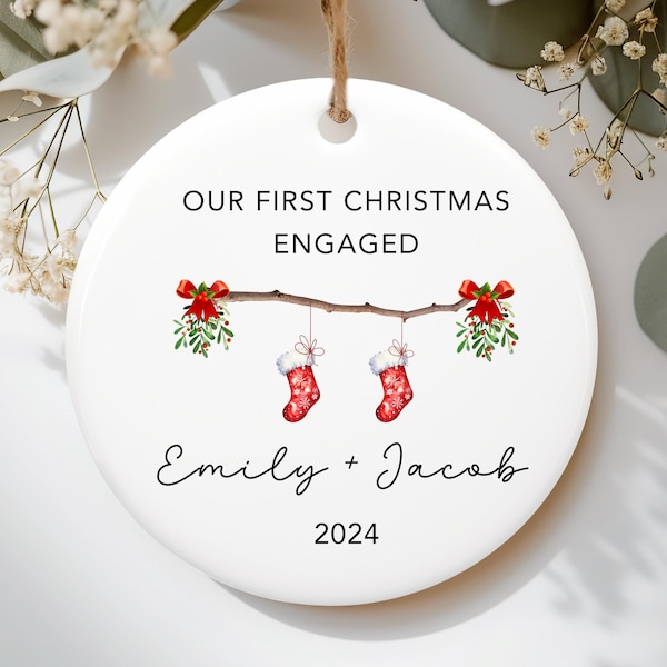 Personalized Engaged Ornament, Our First Christmas Engaged Keepsake, Engagement Gift, Couples Ornament, Engaged Keepsake