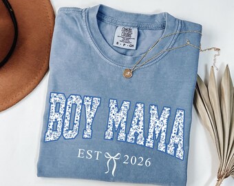 Comfort Colors Boy Mama Shirt, Toile Floral Design, Boy Mom Tee, Mother's Day Gift