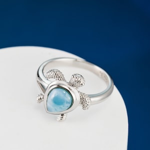 Sterling Silver Natural Larimar Turtle Ring