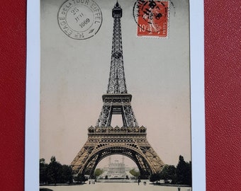 Reproduction colorée de carte postale vintage de la tour Eiffel