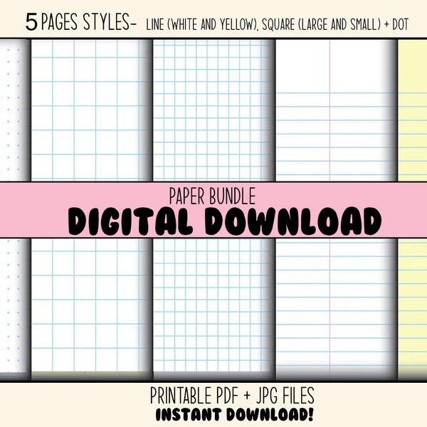 primary writing paper with dotted lines Graph paper bundle, printable pdf, Goodnotes and ipad compatible, instant download, writing paper