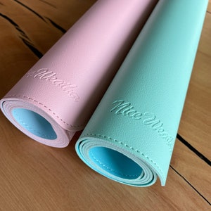 Pink/Blue - Double-Sided PU Leather Mat - Multifunctional for Office and Crafts; Water Proof and Non-Slip