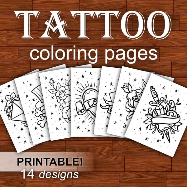 TATTOO coloring pages | printable 8.5x11" | hand designed by a real tattoo artist | digital download | coloring for adults