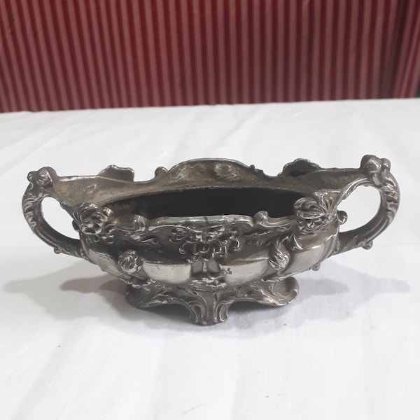 Old silver metal table planter