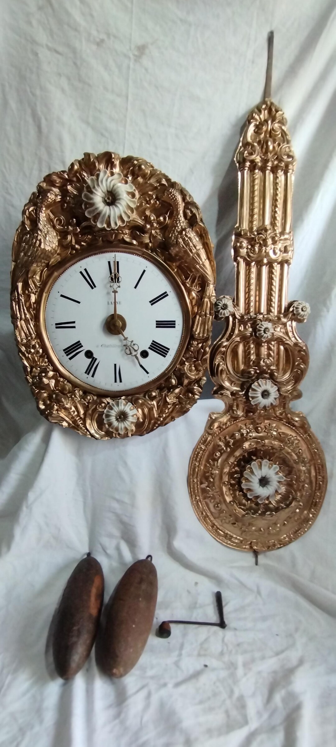 ANCIEN MOUVEMENT DE comtoise sonnerie gong + balancier + poids + clé