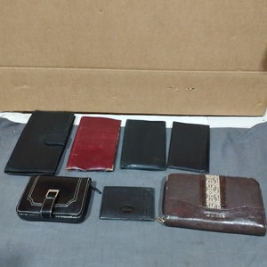 vintage leather goods lot: 7 leather wallets and purses