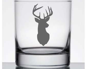 Deer Silhouette Whiskey Glass/ Rocks Glass/ Highball Glass/ Cup + Free Gift