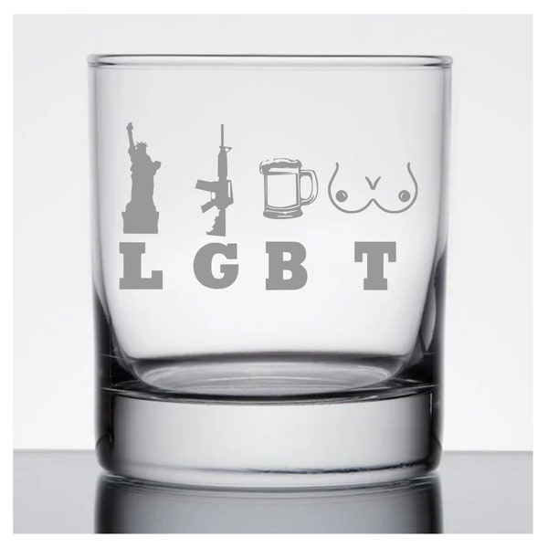 LGBT (Liberty Guns Beer) Tits Whiskey Glass/ Rocks Glass/ Highball Glass/ Cup + Free Gift