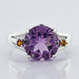 Natural Amethyst Ring In 925 Sterling Silver Ring Round Cut Ring Amethyst Ring Women Ring Citrine Ring Handmade Ring Birthstone Ring Gifts