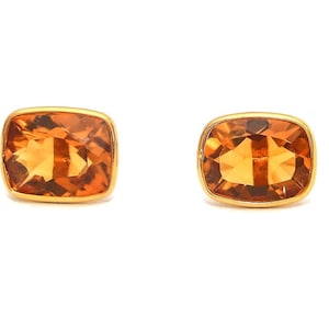 Natural Cushion Shape Citrine Stud Earrings in 18k Solid Yellow Gold November birthstone Citrine Jewelry