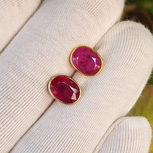 Natürliche Oval Form Rubin Ohrstecker in 18 k Gelbgold für Frauen Minimalist Ohrringe Zierliche Ohrringe Geburtstag Geschenke Juli Birthstone