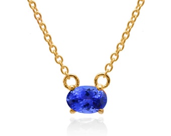 Natural Bright Tanzanite Oval Shape Pendant Necklace in 18k Solid Gold Chain Necklace For Women December Birthstone Gemstone Jewelry