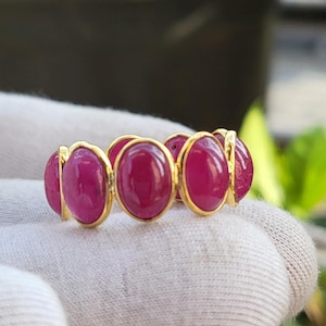 Natural Oval Shape Ruby Full Eternity Ring in 18k Solid Yellow Gold For Women July Birthstone Ring Handmade Ring Birthday Gifts