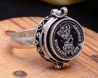 925 Sterling Silver Poison Ring, Unique Hidden Box Ring, Birthday Gifts, Locket Ring, Poisoner Ring, Antique Silver Ring, Secret Compartment