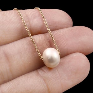 Cultivated Natural Freshwater Pearl Pendant Necklace in 18k Solid Yellow Gold Bridal Jewelry Bridesmaid Gift for Her Charm Necklace