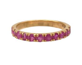 Natürlicher Rubin Halb Eternity Ring aus 18k Solid Gelbgold für Frauen Rubin Band stapelbar Ring Juli Birthstone Ruby Schmuck Geburtstag Geschenke