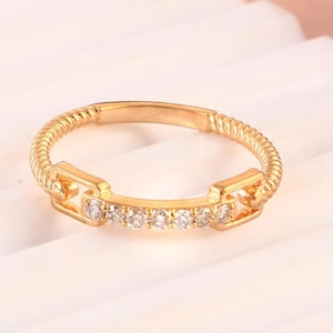 Stellar Link Ring Rope Braid Stack Ring with Micro Pave Diamonds Unique Design for Everyday or Special Occasions Handmade Fine Jewelry