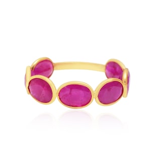 Natural Oval Shape Burma Ruby Full Eternity Ring in 18k Solid Yellow Gold Women Handmade Ring Stacking Ring July Birthstone Bridesmaid Gift