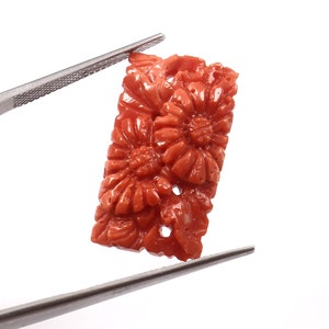 Natural Japanese Momo Coral Rectangular Flower Carved For Pendant/Brooch/Earrings Genuine Japanese Momo Coral 1pcs Coral Loose Gemstone
