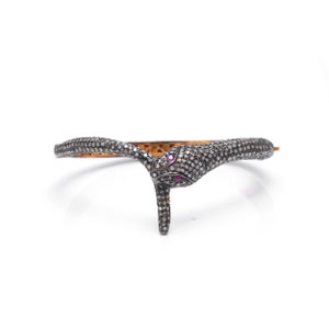 Snake Bracelet Diamond with Ruby Eyes Serpent Bracelet in 18k Solid Yellow Gold Charm bracelet