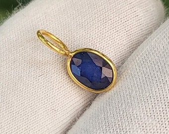 Natural Oval Shape Blue Sapphire Pendant in 18k Solid Yellow Gold For Women Minimalist Pendant Dainty Pendant Handmade Pendant Charm pendant