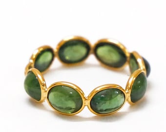 Natural Green Sapphire Oval Shape Full Eternity Ring Stackable Ring- Minimalist Ring, Wedding band