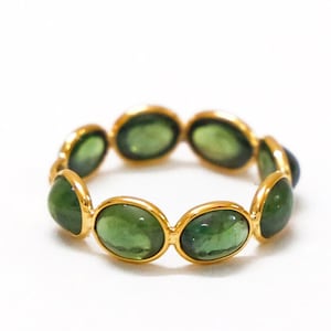 Natural Green Sapphire Oval Shape Full Eternity Ring Stackable Ring- Minimalist Ring, Wedding band