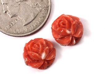 Vintage Japanese Carved Momo Coral Flower for Earrings  Flower Carved Oriental Gemstone Coral For Jewellery Making IGI Certified
