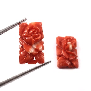 Natural Rare Japanese Coral (Moonga)  Rectangular Shape Flower Carving Oriental GemstoneFor Jewellery Making IGI Certified