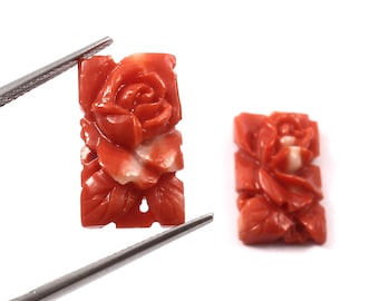 Natural Rare Japanese Coral (Moonga)  Rectangular Shape Flower Carving Oriental GemstoneFor Jewellery Making IGI Certified