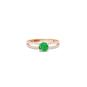 Natural Zambian Emerald & Moissanite Ring - 18k Gold May Birthstone Solitaire, Perfect Gifts for Her