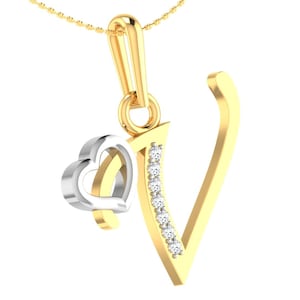 Colgante de letra inicial V personalizado - Colgante inicial de diamante - Diamantes naturales - Disponible en oro macizo de 14K Regalos de cumpleaños colgantes para mujeres