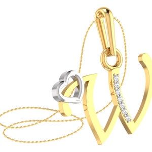 Colgante del alfabeto Colgante de diamantes naturales Colgante hecho a mano en oro macizo de 18k Colgante W Letra Colgante Nombre Colgante Regalos de compromiso para ella