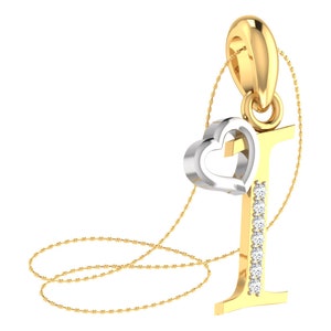 0.03 CTW Diamant Initial Anhänger - Benutzerdefinierte I Anfangsbuchstabe Anhänger - Naturdiamanten - In 18K Massivgold Anhänger - Handgefertigte Anhänger Geschenke