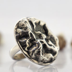 925 Silver Ring Women, Hammered Silver Ring, Unique Statement Ring, Boho Ring for Anniversary Gift, Vintage Art Deco Ring