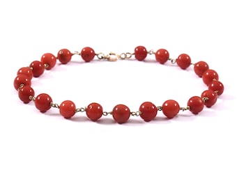 AAA Qualität Natürliche Italienische Koralle Vintage Rote Perlen Einzelstrang Koralle in 18k Massiv Gelbgold Armband mit Echtheitszertifikat