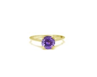 Natuurlijke ronde amethistring in 18k massief gouden amethisttrouwring | Geboortesteenring februari | Ring 18k amethist | Handgemaakte sieraden