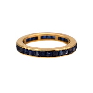 Natural Blue Sapphire Full Eternity Ring in 18k Solid Gold Ring For Women Baguette Shape Ring Stackable Ring September Birthstone Ring