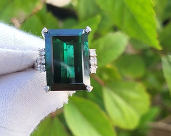 Grüner Turmalin Diamant Ring In 18K Massiv Gold | Handgefertigter Ring für Frauen Ring | Solitär Ring | Boho Ring | Geschenke zum Jubiläum