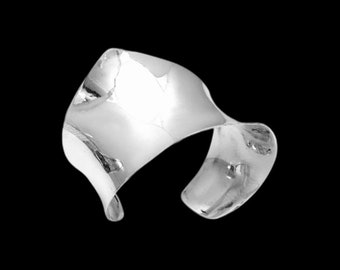 Geometriskt silvermanschettarmband, öppet brett manschettarmband, antikt silverarmband för kvinnor, justerbart modernt armband, present till henne