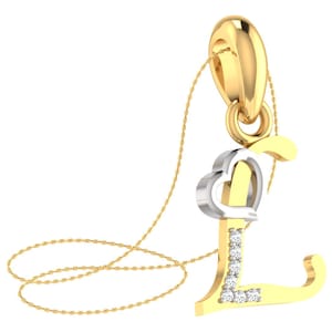 Pingente de charme de ouro unissex Pingente de ouro maciço 18k Pingente inicial L Pêra diamante Jóias Ouro Pêra diamante L Jóias artesanais Presentes