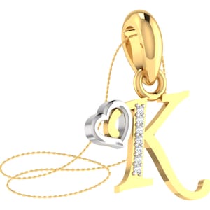 Colgante de oro macizo de 18 quilates con inicial K, joyería con la letra K pavé de diamantes, colgante unisex con el alfabeto K, colgante hecho a mano, regalos con la letra K para ella
