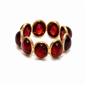 Garnet Eternity Band Ring in Gold | 7x9 MM Oval Cabochon Gemstone Ring | Statement Stackable Ring | January Birthstone Jewelry