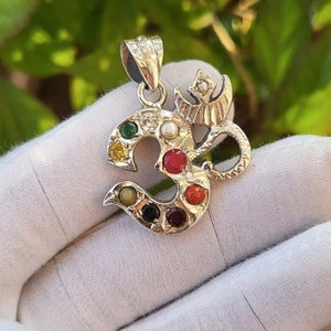 Om Navratna Pendant Natural Navaratna (9 Stones) Om Solid Silver Pendant Om Design Pendant Locket Navratan Pendant Good Luck Gifts