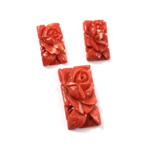 Antique Rare Japanese Carved Momo Coral Flower for Earrings/ Pendant