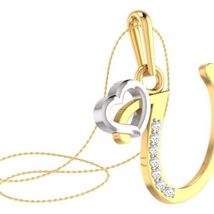 Colgante de letra colgante en forma de U, colgante de collar en oro macizo de 18k colgante hecho a mano colgante alfabeto colgante regalos de aniversario para ella