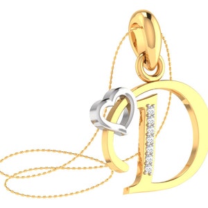 Colgante con dije de inicial D de diamante pavé, colgante de oro macizo de 18 k, colgante unisex hecho a mano con letra D, regalo de boda, colgante de diamante natural