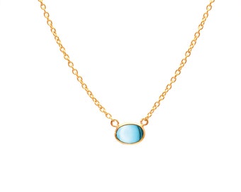0.8 CTW Oval Shape Necklace Natural Swiss Blue Topaz Necklace Minimalist Necklace, Solitaire Necklace, Easy To Wear, Birthday Gifts for Her